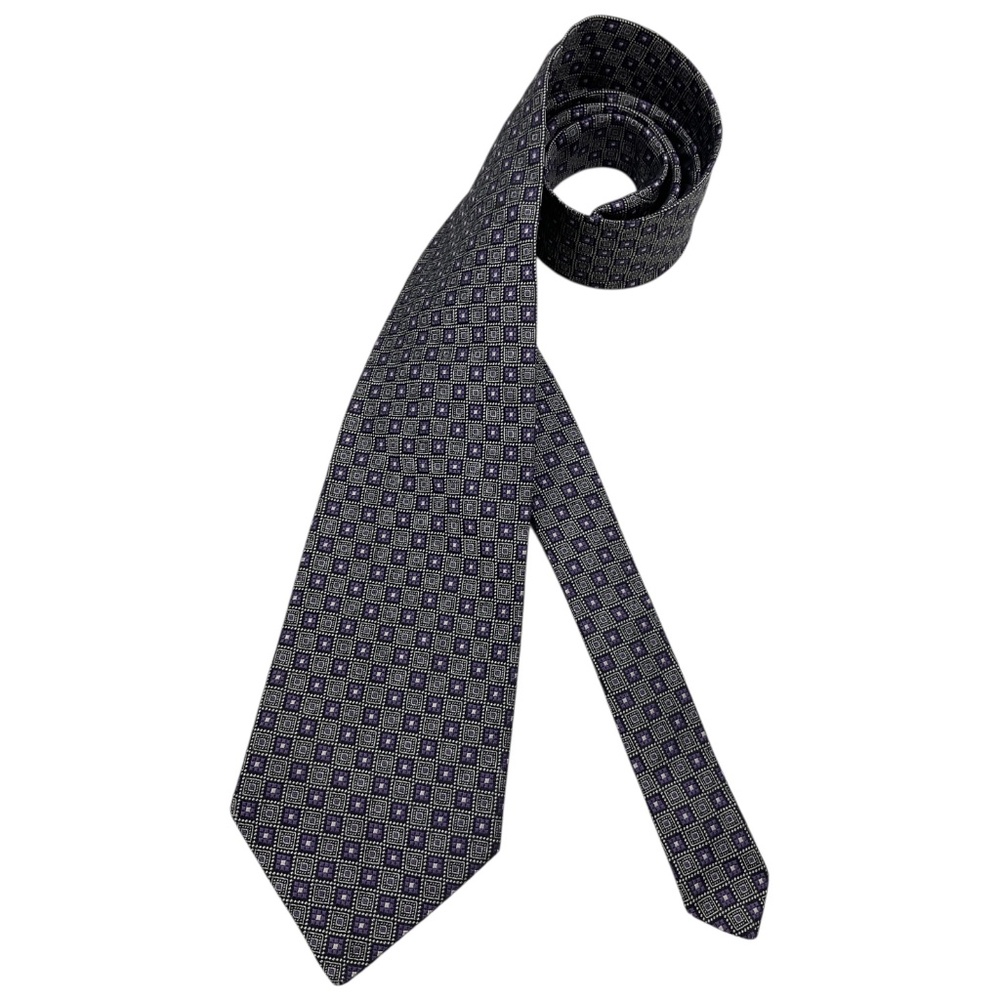 BROOKS BROTHERS Purple/Silver Geometric DESIGNER Tie HANDMADE USA